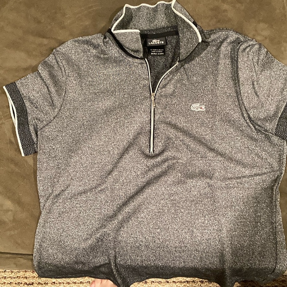 Lacoste Gray and Black with silver threads, Zip Up shirt
